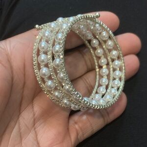 Silver and White Pearl Wrap Bracelet